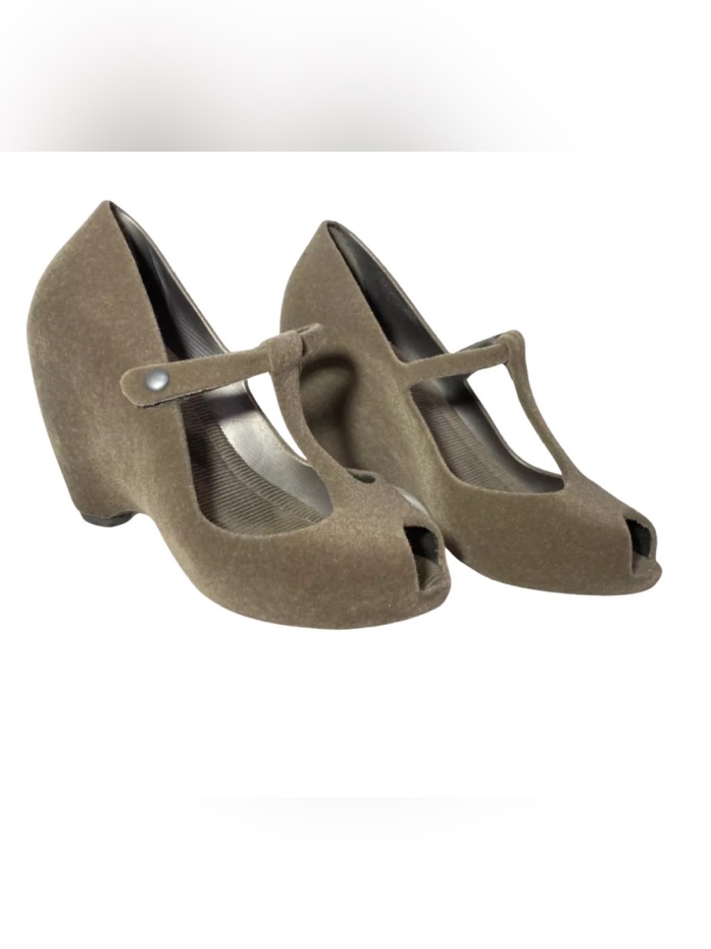 Melissa Velvet Peep Toe Wedge Heels Khaki